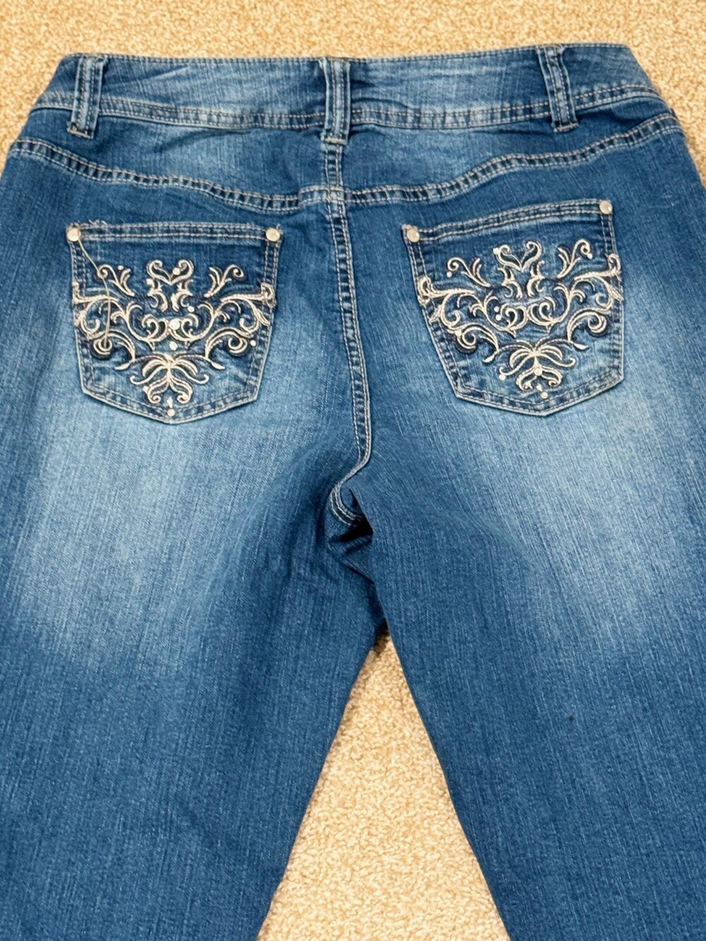 Lane Bryant Jeans 14 Plus Embroidery Pocket Rhinestone Skinny Blue Stretch Denim